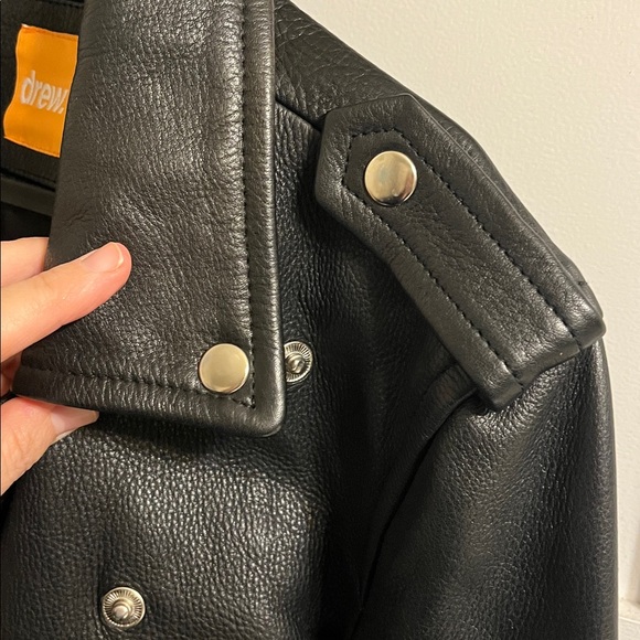 DREW Women’s Black leather moto jacket Size: L - Picture 7 of 9